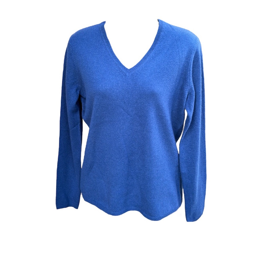 LORD & TAYLOR 100% cashmere blue Vneck sweater, M